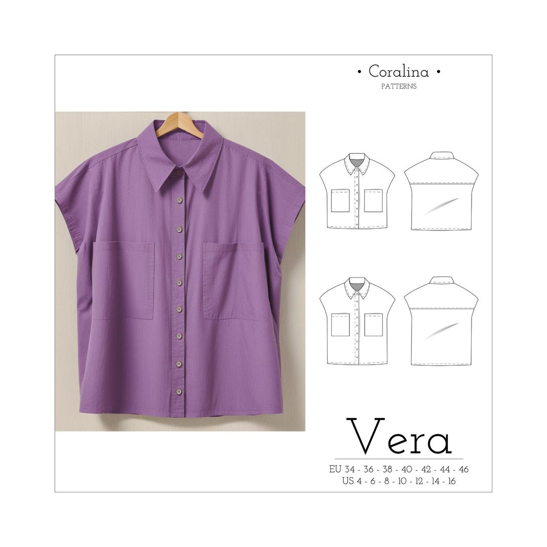 Kimono Sleeve Shirt PDF Sewing Pattern Satin Button up Shirt Sizes