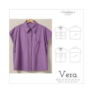 Padrão de costura PDF para camisa de manga quimono | Camisa de cetim com botões | Tamanhos 4-16 (UE 34-46) | Download instantâneo