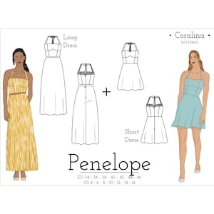 Two-Piece Halter Dress PDF Sewing Pattern | Cool Summer Dress Pattern | Sizes 4-16 (EU 34-46) | Two Style Options | Instant Download
