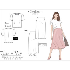 T-Shirt Sewing Pattern | Slip Skirt Digital Pattern | Sizes 4-16 (EU 34-46) | Pattern Bundle: | Instant Download
