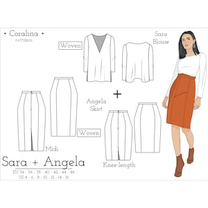 V-Back Blouse & Pencil Skirt Sewing Patterns: Sizes 4-16 US, 34-46 EU (PDF Pattern)