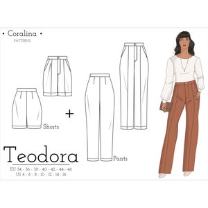 Tailored Pants PDF Sewing Pattern | Wide-Leg Trousers | Two Length Options | Sizes 4-16 (EU 34-46) | Instant Download