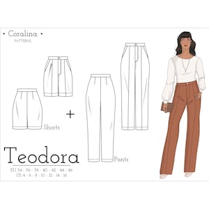 Tailored Pants PDF Sewing Pattern | Wide-Leg Trousers | Two Length Options | Sizes 4-16 (EU 34-46) | Instant Download