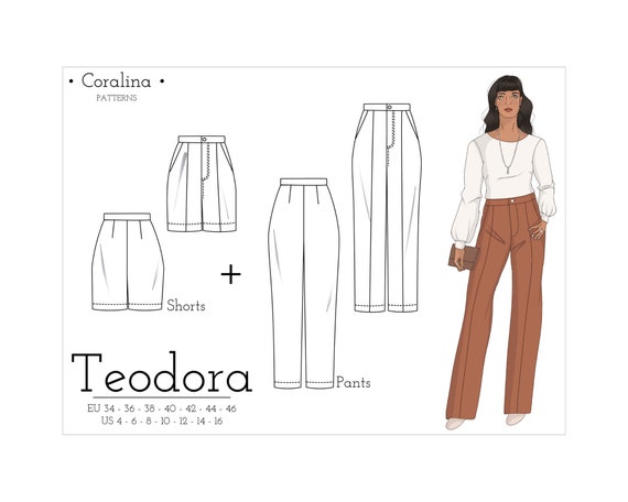 Tailored Pants PDF Sewing Pattern Wide-leg Trousers Two Length Options  Sizes 4-16 EU 34-46 Instant Download 