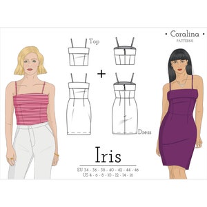 Foldover Straight Neckline Top And Dress PDF Sewing Pattern | Sizes 4-16 (EU 34-46) | Two Style Options | Instant Download
