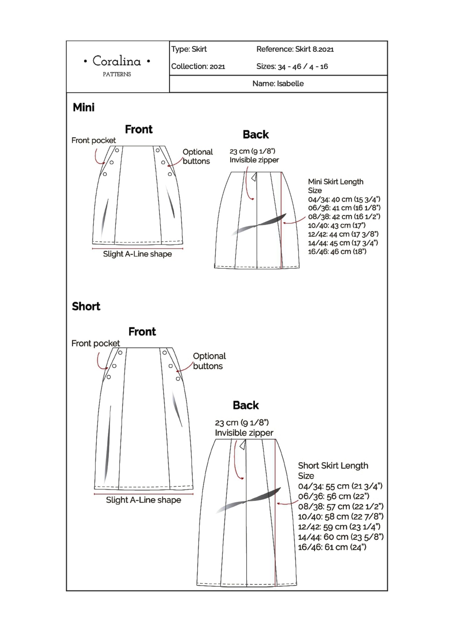 High Waist Skirt With Pockets PDF Sewing Pattern Sailor Skirt Sizes 4