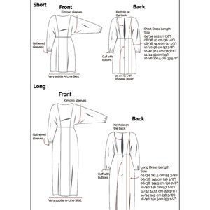 Kimono Sleeve Dress PDF Sewing Pattern Sizes 4-16 EU 34-46 Two Length ...
