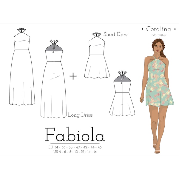 Halter Neck Dress PDF Sewing Pattern | Sizes 4-16 (EU 34-46) | Two length options | Instant Download