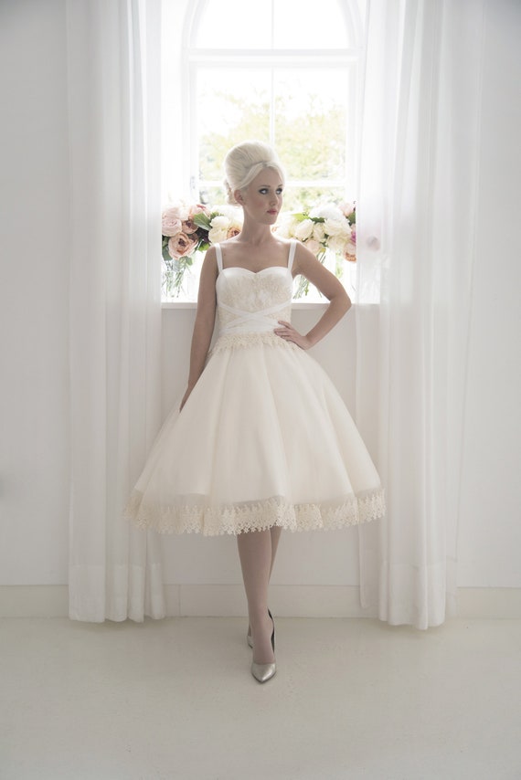 champagne tea length wedding dresses