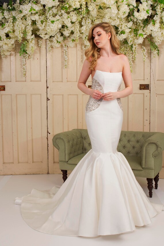 Grace Philips Original- Adeline. Ivory Mikado Strapless Wedding Dress With  Diamonte Beaded Body Con Detail - Etsy
