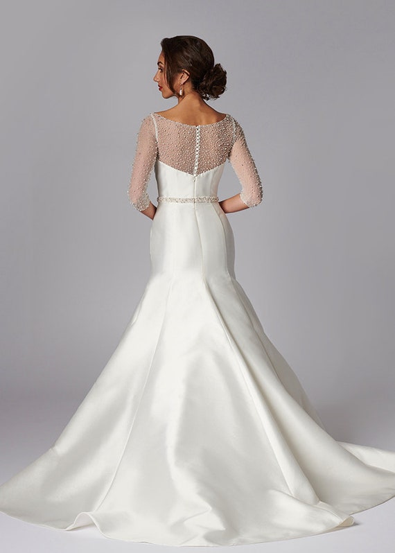 Mikado fit and flare wedding dress hotsell