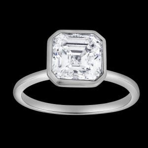 Adele 2.5Ct Asscher Lab Grown Diamond Bezel Engagement Ring in 14K White Gold