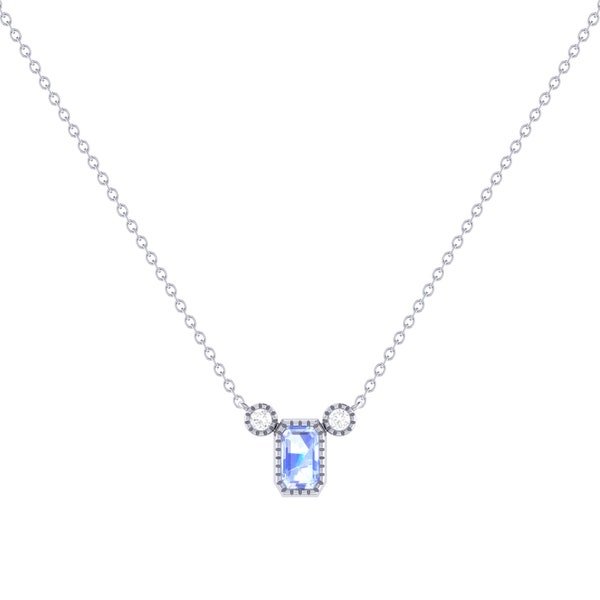 Emerald Cut Tanzanite & Diamond Birthstone Necklace In 14K White Gold