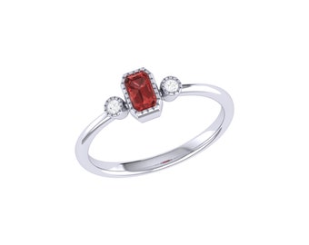 Emerald Cut Garnet & Diamond Birthstone Ring In 14K White Gold