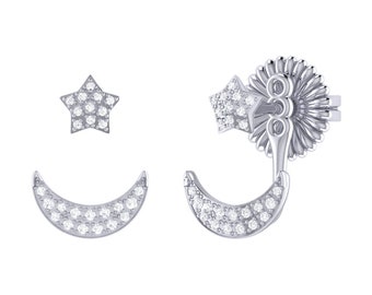 Starlit Crescent Stud Earrings in Sterling Silver