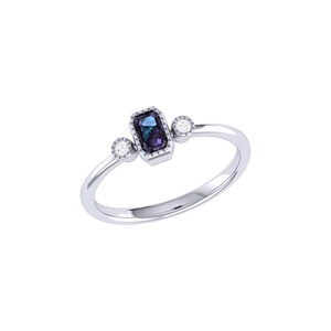 Emerald Cut Alexandrite & Diamond Birthstone Ring In 14K White Gold