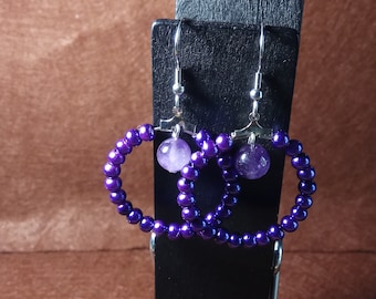 Purple Hoop and bead of amethyst