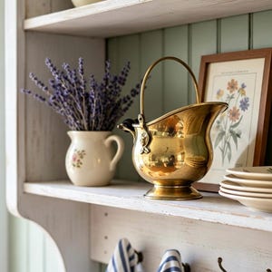 Vintage Brass Jardinière Planter, Small Swing Handle Cachepot, English Country Home Decor”