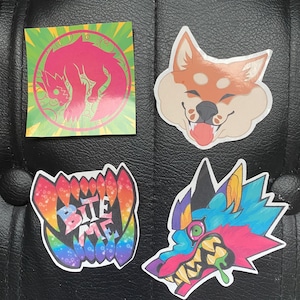 Stickers - Bite Me , Shiba Inu , Psych Wolf , Green Moon
