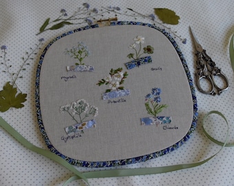 Mon herbier blanc bleu Patron de broderie traditionnelle PDF Version française English version