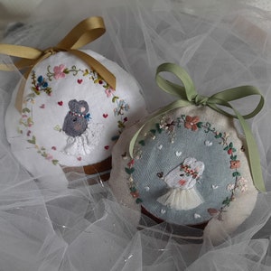 Portrait of Primrose in her snow globe, embroidery mouse, embroidery mouse pattern