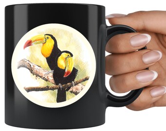 Tropical Birds Parrot Toucan Ceramic 11 oz Coffee Mug Stone Coaster Gift Set 