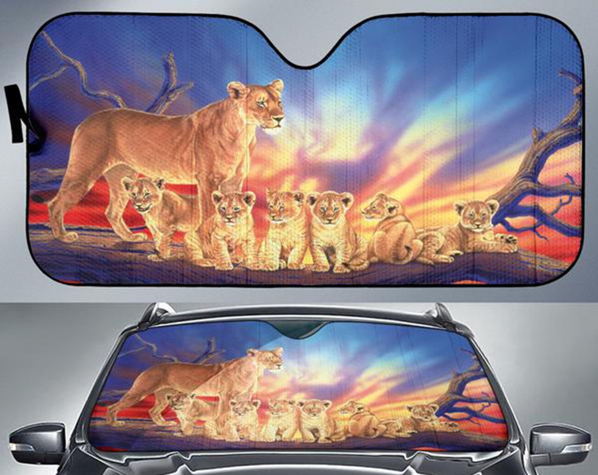 Discover Car Sun Shade with Lion Family  Print, Auto Sun Shade