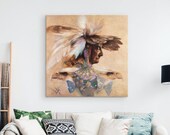 Framed Canvas Print Medicine Woman, Native American, Eagle, Wall Art