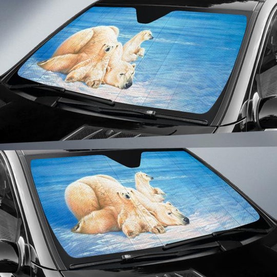 Disover Car Sun Shade with Polar Bear Print, Auto Sun Shade a unique Gift for Polar Bear Lovers.