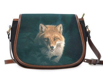 Custom Print Saddle Crossbody Cute Fox And Floral Messenger Shoulder Bag Purse