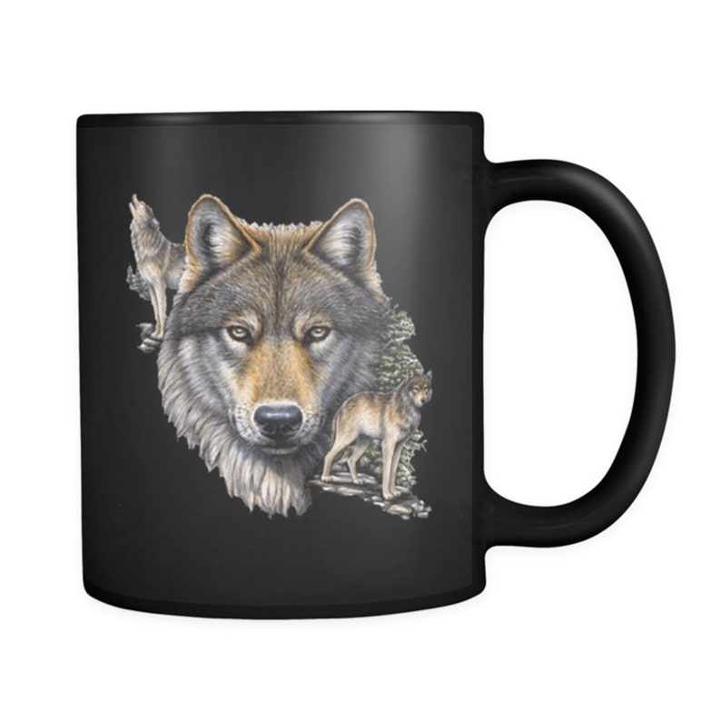 Wolf Mug 11 oz. Black Ceramic coffee mug for wolf lovers Etsy