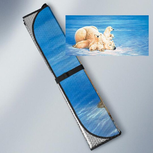 Disover Car Sun Shade with Polar Bear Print, Auto Sun Shade a unique Gift for Polar Bear Lovers.