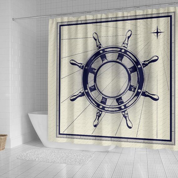 Nautical Shower Curtain Boat Steering Wheel Shower Curtain Etsy