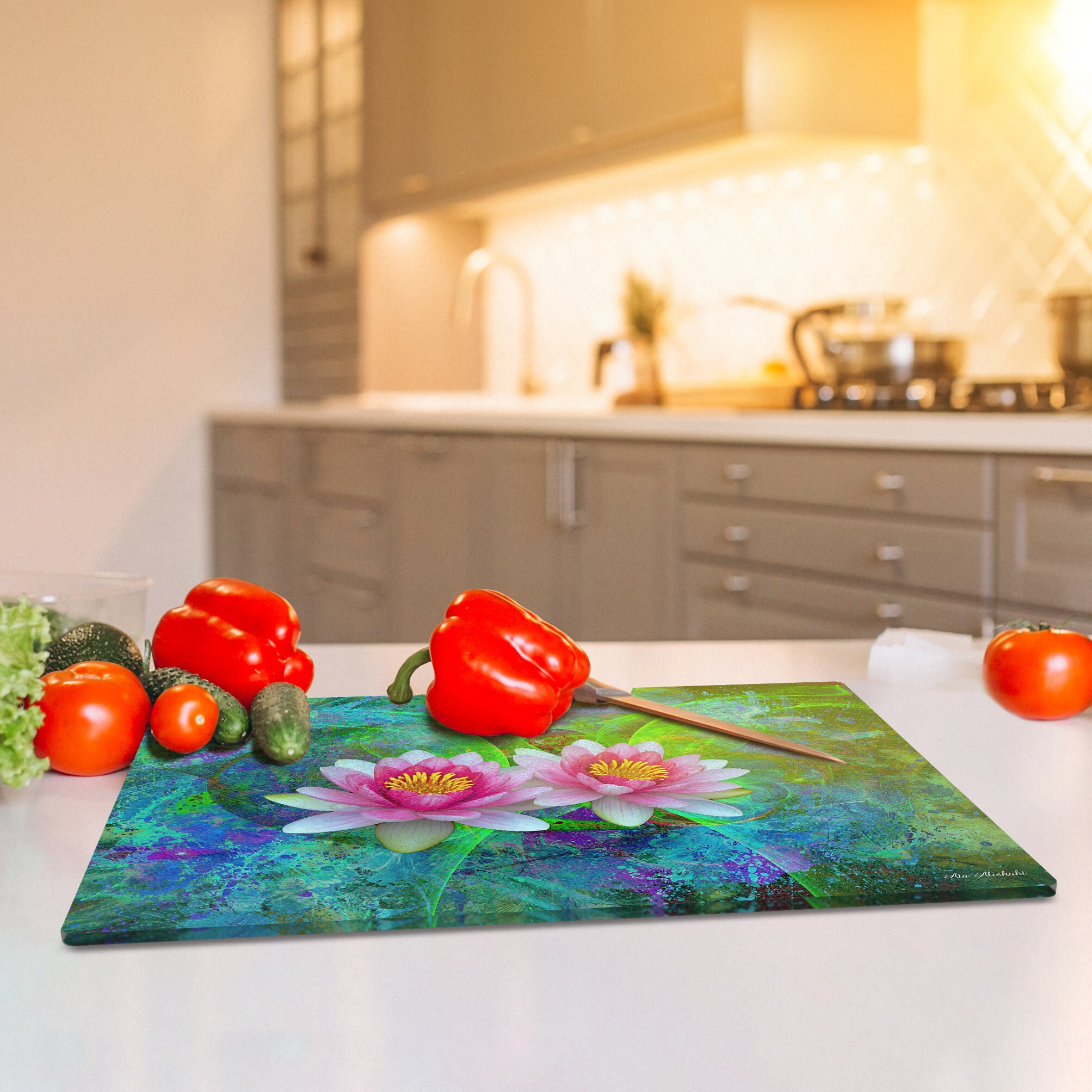Glass Cutting Board Makes an Awesome Gift for Lotus Flower Etsy