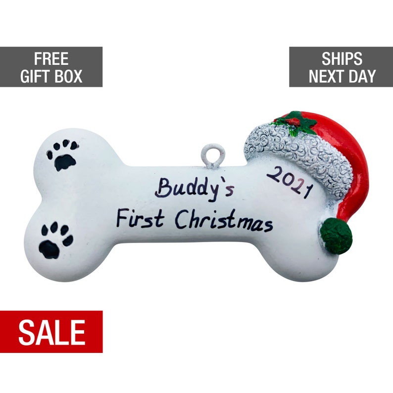 Dog Bone  Christmas Ornament Personalized 2022, First Christmas Dog Ornament, New dog, New puppy, Love my dog 