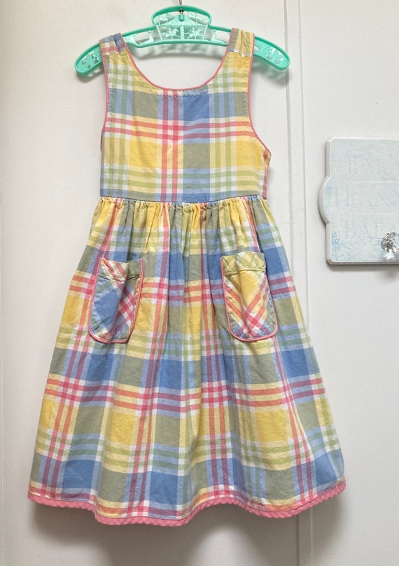 Vintage Pastel Plaid Pinafore Apron Dress | 2t