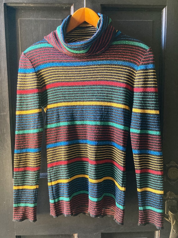 Vintage Rainbow Metallic Striped Top | Medium