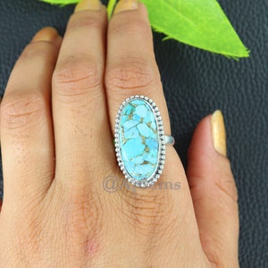 Genuine Turquoise Ring, Blue Copper Turquoise Ring, 925 Sterling Silver Ring, Raw Turquoise Ring, Women Silver Ring, Christmas Gifts Ring