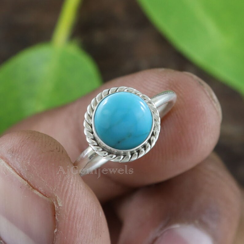 Sleeping Beauty Turquoise Ring Everyday Use Ring December Month Rings Round Turquoise Ring Natural Turquoise Ring 925 Solid Silver Ring