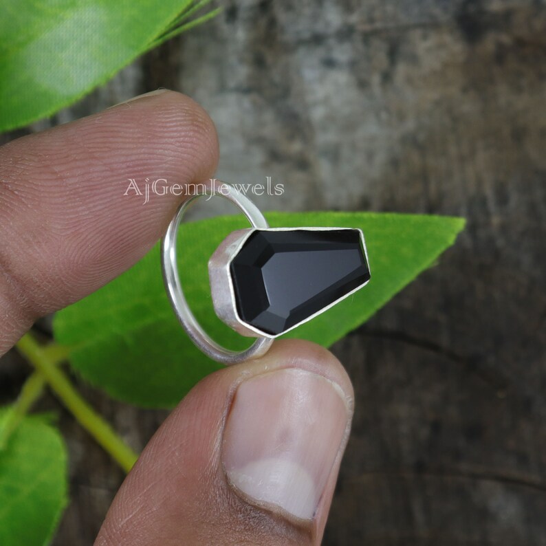 925 Sterling Silver Black Onyx 10x17mm Coffin Gemstone Ring Black Onyx Coffin Ring Handmade Coffin Ring,Valentine Gift Ring Coffin Ring
