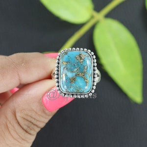 Genuine Turquoise Ring, Silver Turquoise Ring, Copper Turquoise Ring, 925 Sterling Silver Ring, Blue Turquoise Ring, Valentine's Women Ring