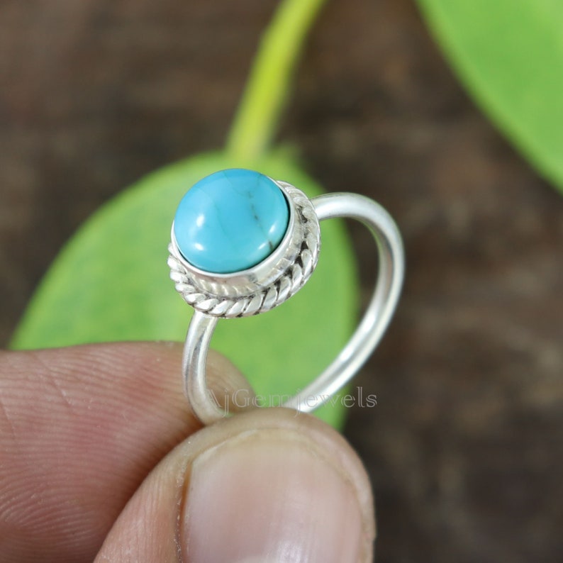 Sleeping Beauty Turquoise Ring Everyday Use Ring December Month Rings Round Turquoise Ring Natural Turquoise Ring 925 Solid Silver Ring