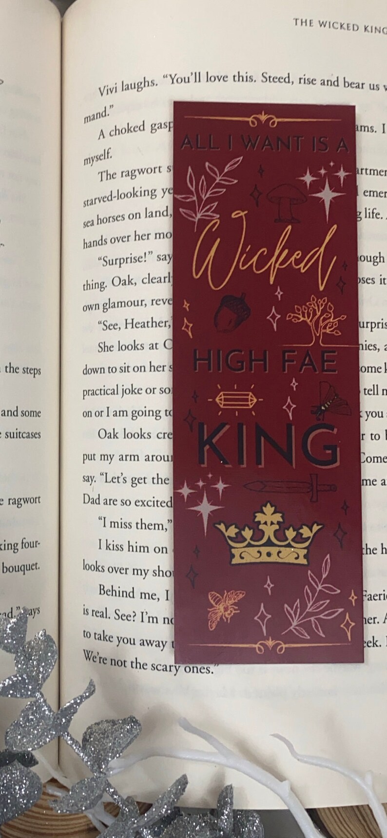All I Want is a Wicked High Fae King BOOKMARK & BUNDLE option Black white red writer writer bookish bookworm booklover gift Red