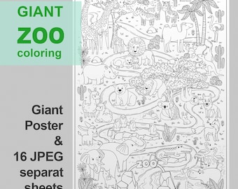 GIANT ZOO coloring | Printable coloring Poster | photo zone, entertainment coloring for children, decor for birthday party