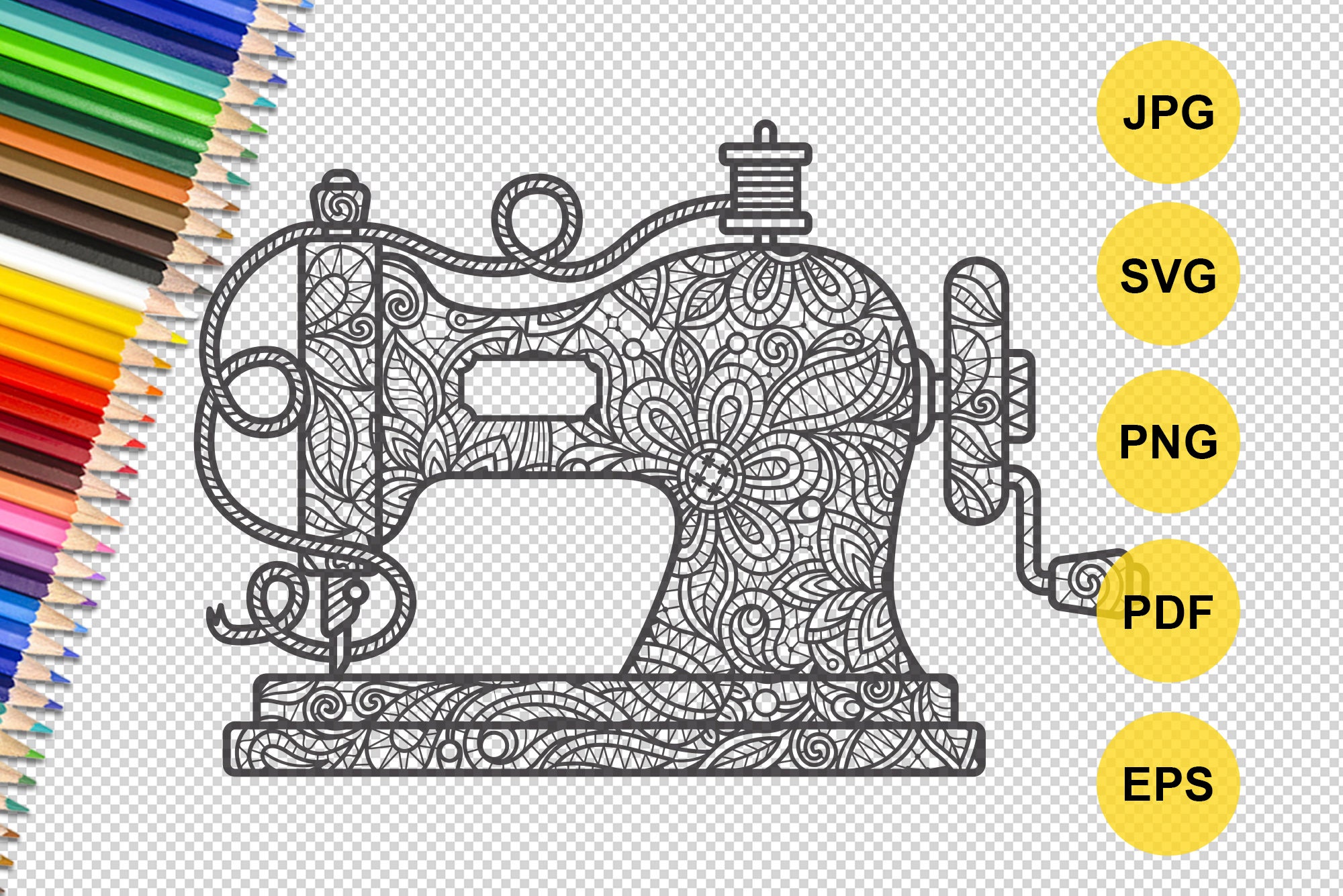 SVG Vintage mandala sewing machine. Printable zentangle | Etsy