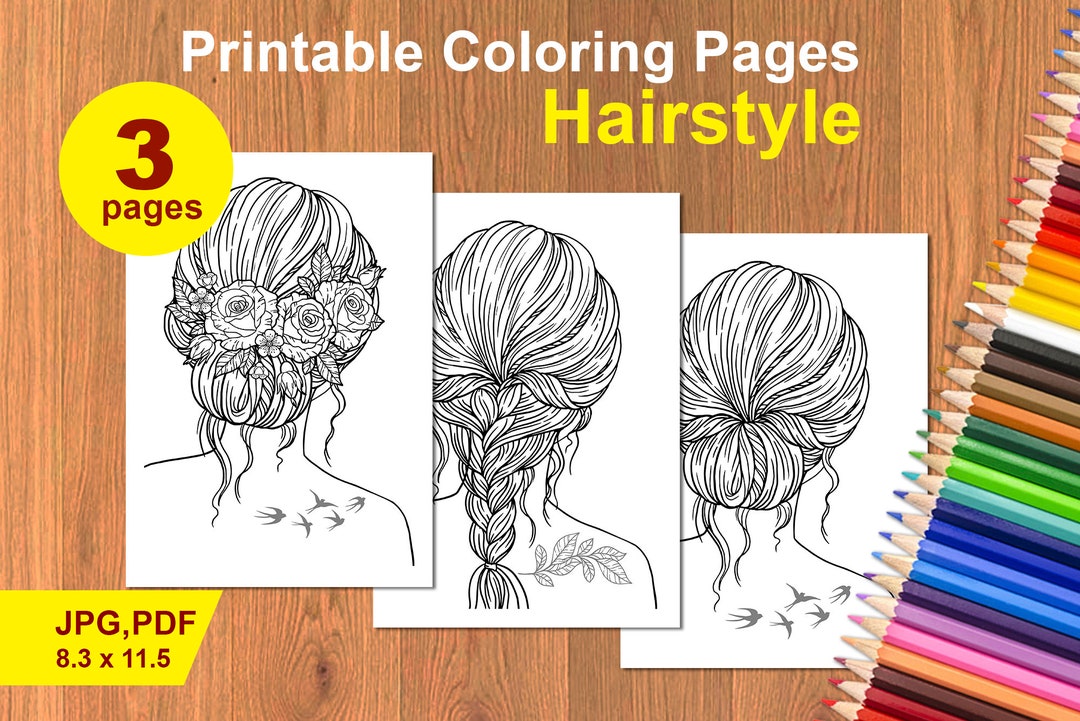 Printable Coloring Pages Hairstyle for Girls. PDF Coloring - Etsy
