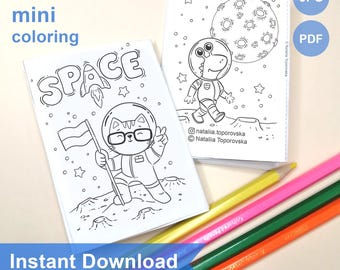 Space Mini Colouring Book | Printable universe coloring book | printable pages JPEG, PDF file | A4 size | outer space diy for kids