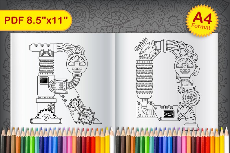 Download Printable coloring book Steampunk alphabet. PDF coloring ...