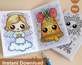 Tiny Mini Colouring Book | Printable Christmas coloring book | digital printable pages JPEG, PDF file #2 | A4 size | Christmas diy for kids