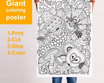 HUGE Autumn mandala coloring page | Printable collaborative coloring poster | entertainment  fun coloring for kids, birthday decor